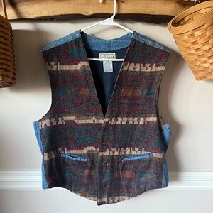 Vintage Arizona Ralph Lauren Inspired Western Aztec Denim Vest L